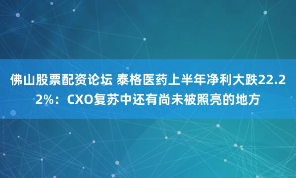 佛山股票配资论坛 泰格医药上半年净利大跌22.22%：CXO复苏中还有尚未被照亮的地方